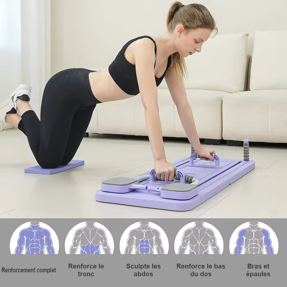 Zones du corps travaillées : tronc, abdominaux, dos, bras